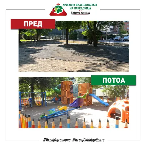 ИГРАЈ СО НАЈДОБРИТЕ: ВИДЕОЛОТАРИЈА СО ДОНАЦИЈА ОД 2 200 000 ДЕНАРИ, РЕКОНСТРУИРАШЕ ДЕТСКО ИГРАЛИШТЕ ВО ОПШТИНА ЦЕНТАР