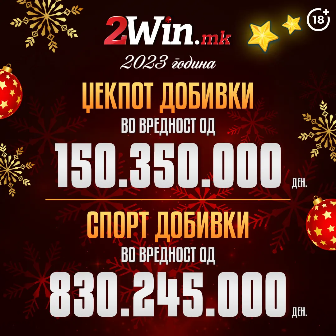 ПОВЕЌЕ ОД 262 МИЛИОНИ ДЕНАРИ ИСПЛАТИ ВИДЕОЛОТАРИЈА ИСПЛАТИ КАЈ ИГРАЧИТЕ на 2win.mk ДОБИВКИ И НАГРАДИ ВО 2023